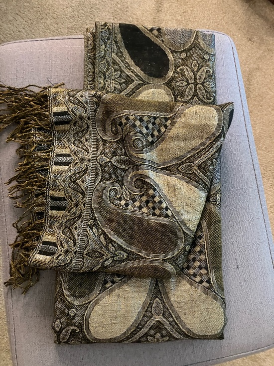Accessories - Paisley Fringe Pashmina Wrap in Olive and Gold 28X72